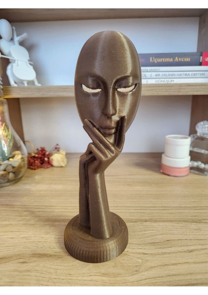 El Biblo, Maske Tutan Figür, Ev Dekor, Kahverengi, 8x19 cm