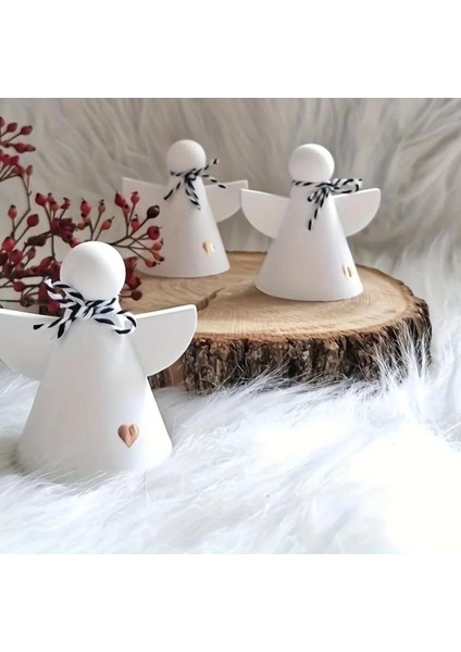 Beyaz Betondan Melek Figürleri Dekoratif 3'lü Set, 8x6 cm