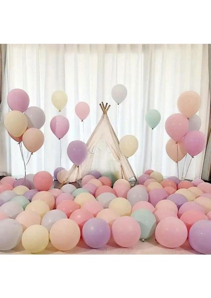 60 Adet Makaron Balon Zincir Seti Mint Yeşili Somon Sarı Pembe Mavi Lila Balon Doğum Günü Setleri