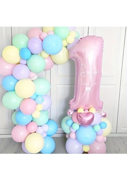 60 Adet Makaron Balon Zincir Seti Mint Yeşili Somon Sarı Pembe Mavi Lila Balon Doğum Günü Setleri