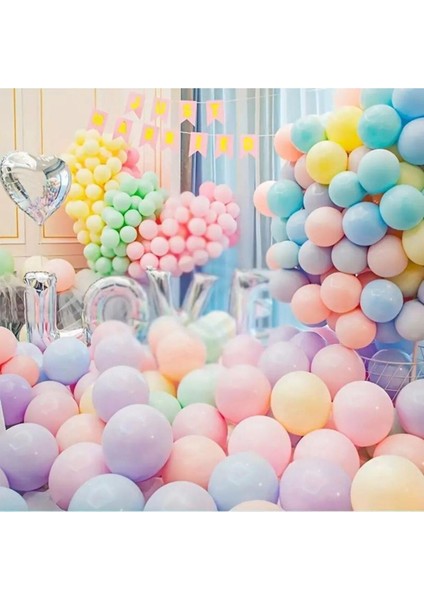 60 Adet Makaron Balon Zincir Seti Mint Yeşili Somon Sarı Pembe Mavi Lila Balon Doğum Günü Setleri