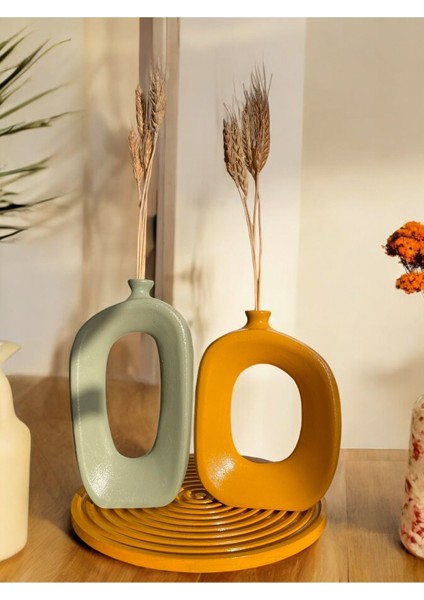 3'lü Beton Vazo Seti, Dekoratif Salon ve Sunumluk, Kahverengi, Modern Tasarım