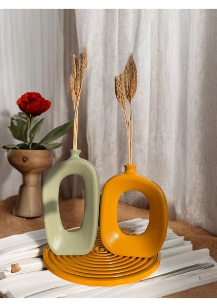 3'lü Beton Vazo Seti, Dekoratif Salon ve Sunumluk, Kahverengi, Modern Tasarım