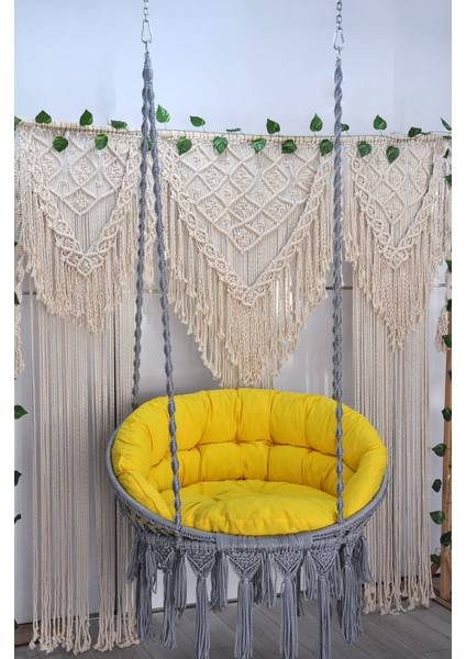 Makrome Relax Salıncak ( Gri ) Minderli