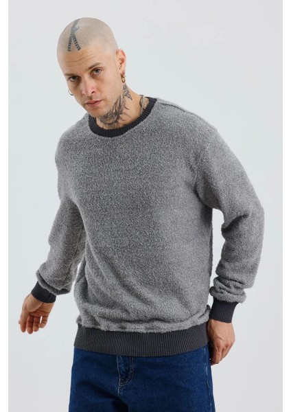 Erkek Gri Peluş Kazak