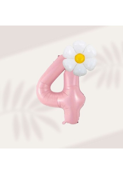 4 Yaş Doğum Günü Yaş Folyo Pembe ve Papatya Balon Parti Seti