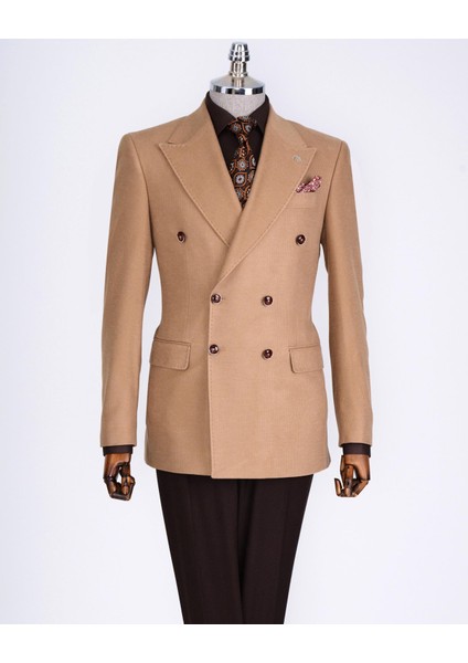 Italyan Stil Slim Fit Kadife Erkek Tek Ceket Camel T13183 fırsatları