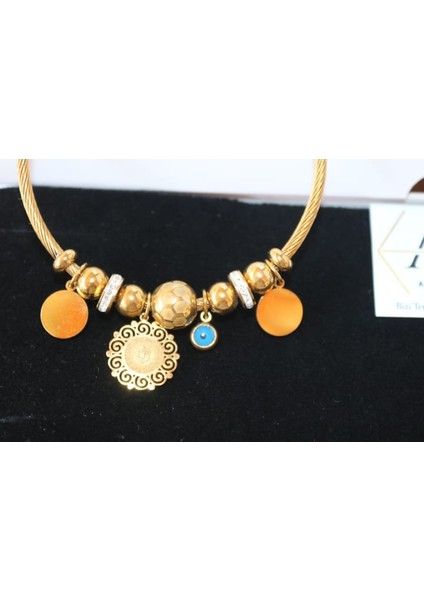 316L Charm Gold Nazar Boncuklu Çelik Bileklik modelleri