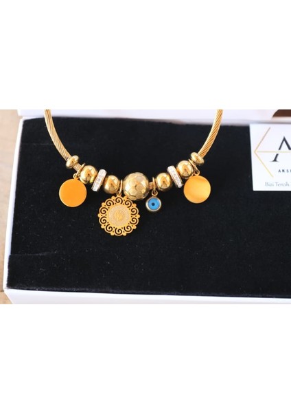 316L Charm Gold Nazar Boncuklu Çelik Bileklik fırsatları