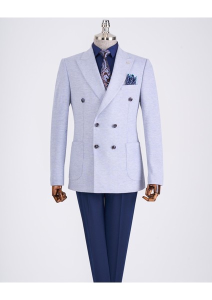 Italyan Stil Slim Fit Kravuze Erkek Tek Ceket Mavi T13337