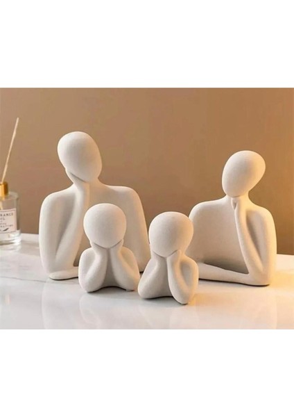 5 Kişilik Beyaz Beton Heykel Obje Aile Biblo, 5x9 cm, taş tozu materyal