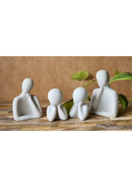 5 Kişilik Beyaz Beton Heykel Obje Aile Biblo, 5x9 cm, taş tozu materyal
