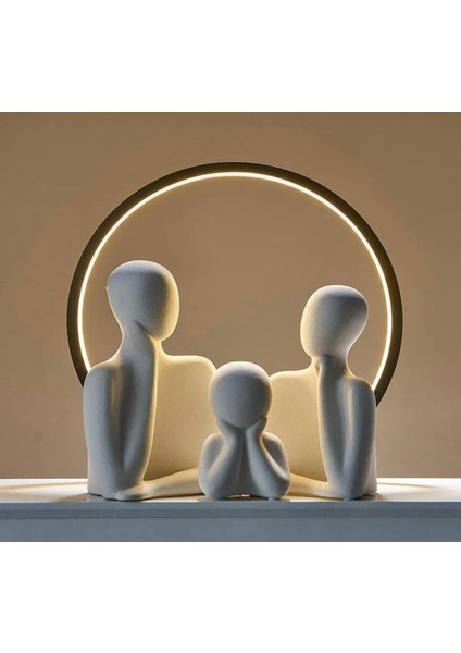 5 Kişilik Beyaz Beton Heykel Obje Aile Biblo, 5x9 cm, taş tozu materyal
