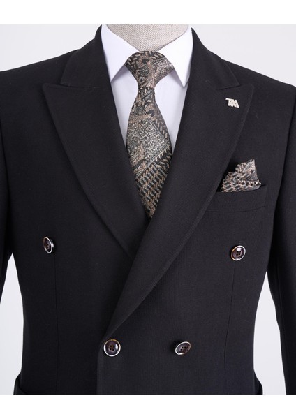 Italyan Stil Slim Fit Kravuze Erkek Tek Ceket Siyah T13340