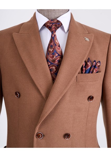 Italyan Stil Slim Fit Kravuze Erkek Tek Ceket Camel T13341 fiyatları