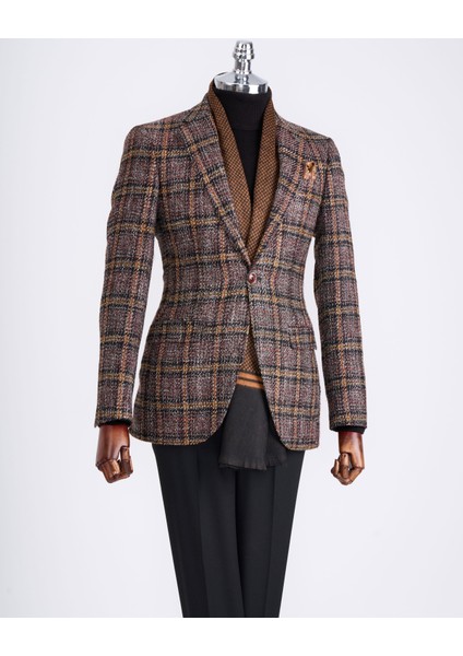 Italyan Stil Slim Fit Ekose Erkek Tek Ceket Siyah T13350 fiyatları