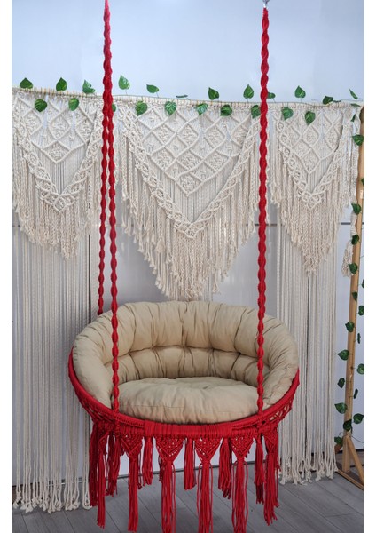 Makrome Relax Salıncak ( Kırmızı ) Minderli