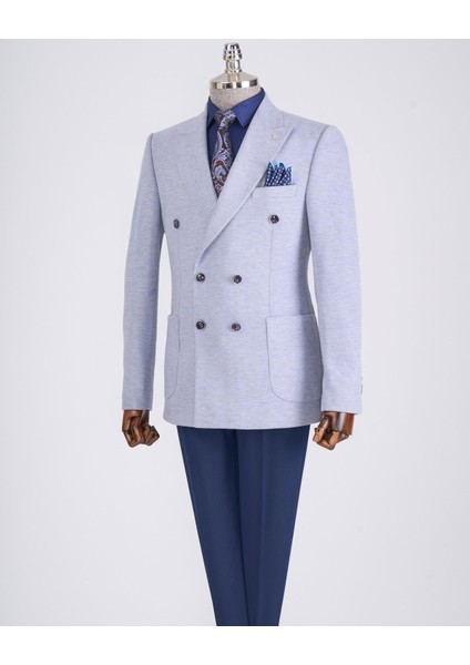 Italyan Stil Slim Fit Kravuze Erkek Tek Ceket Mavi T13337