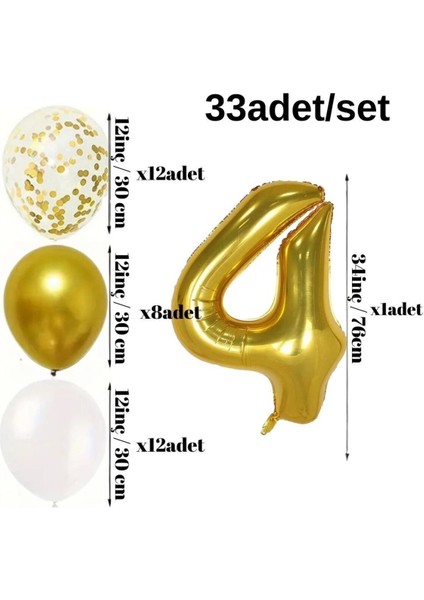 Yaş Gold Balon Seti Krom Gold Konfetili Beyaz Balon Happy Birthday Banner (Balon Bandı Hediyeli) fiyatları