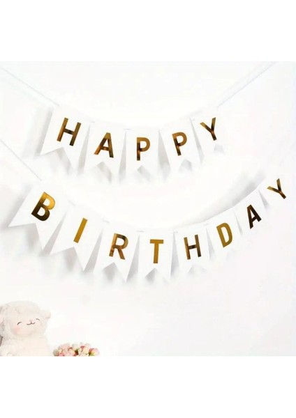 Yaş Gold Balon Seti Krom Gold Konfetili Beyaz Balon Happy Birthday Banner (Balon Bandı Hediyeli) modelleri