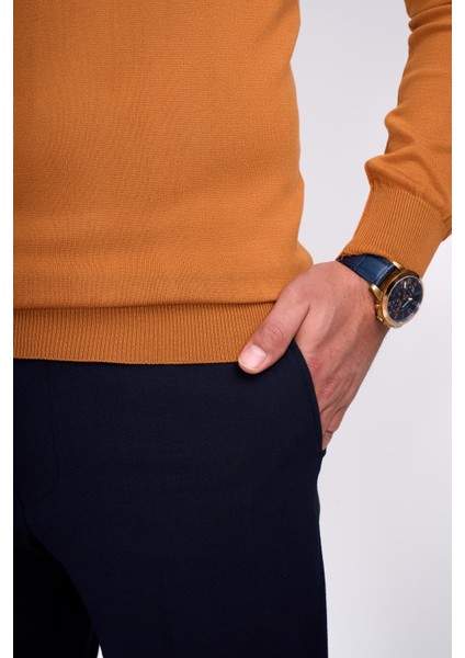 Italyan Stil Slim Fit Triko Balıkçı Yaka Boğazlı Kazak Turuncu T13103 fiyatları
