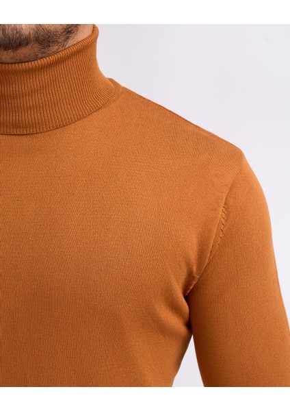 Italyan Stil Slim Fit Triko Balıkçı Yaka Boğazlı Kazak Turuncu T13103 fırsatları