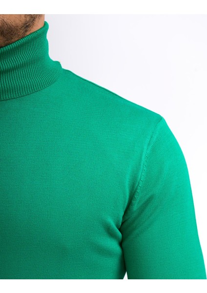 Italyan Stil Slim Fit Triko Balıkçı Yaka Boğazlı Kazak Yeşil T13100 modelleri