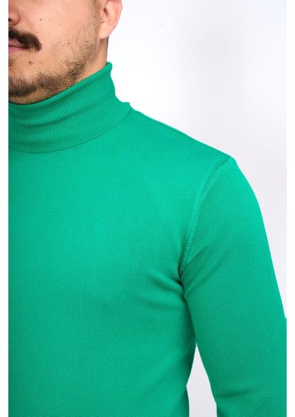 Italyan Stil Slim Fit Triko Balıkçı Yaka Boğazlı Kazak Yeşil T13100 fırsatları