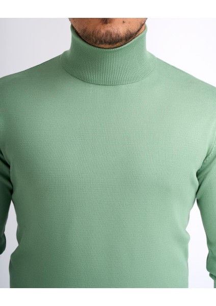 Italyan Stil Slim Fit Triko Balıkçı Yaka Boğazlı Kazak Yeşil T13102 fiyatları