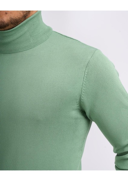 Italyan Stil Slim Fit Triko Balıkçı Yaka Boğazlı Kazak Yeşil T13102 fırsatları