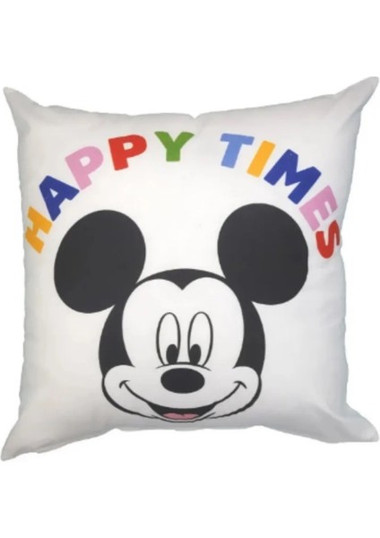 Dısney Mickey Mouse Kare Pamuk Kumaş Dolgulu Kırlent 1 Adet 45X45 cm