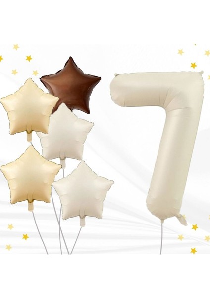 Yaş Retro Bej 34" (76CM) Yaş Balonlu Latte Bej Kahve Yıldız Balon Retro Doğum Günü Yaş Balon Seti