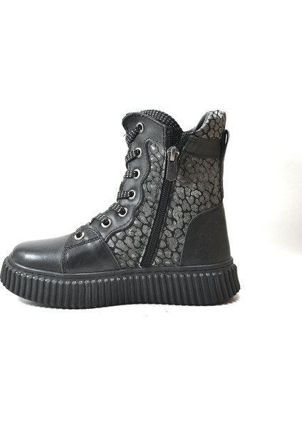 OP.8626-1 Deri Siyah Kürklü Fermuarlı Kız Çocuk Postal Bot modelleri