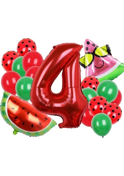 Yaş Karpuz Doğum Günü Konsepti Kırmızı ve Yeşil 7 Yaş Gülen Karpuz Folyo Balon Parti Seti