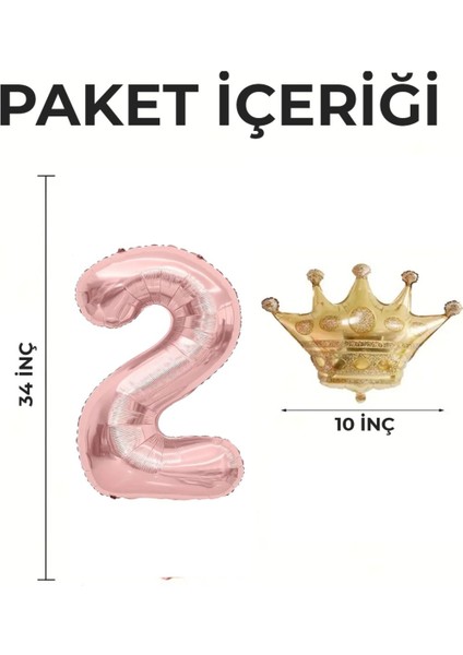 8 Yaş Rose Gold Doğum Günü Seti; Rose Gold Yaş Balonlu, Kral Taç Balon Seti (Balon Bandı Hediyeli)