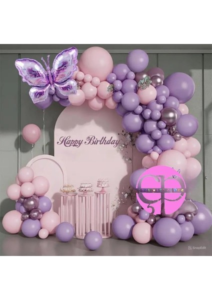 Makaron Pembe Lila Kelebek Folyo Balon Kız Çocuklarına Özel
