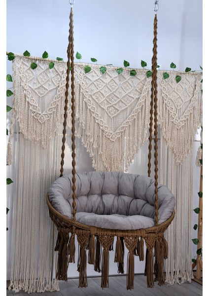 Makrome Relax Salıncak ( Kahve ) Minderli