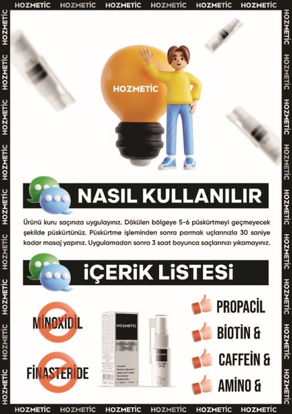 Saç dökülmesine karşı Sprey güçlendirici besleyici dolgunlaştırıcı besleyici Serum - Anti Hair Lotion Caffein - Biotin - Procopil Çıkarmaya