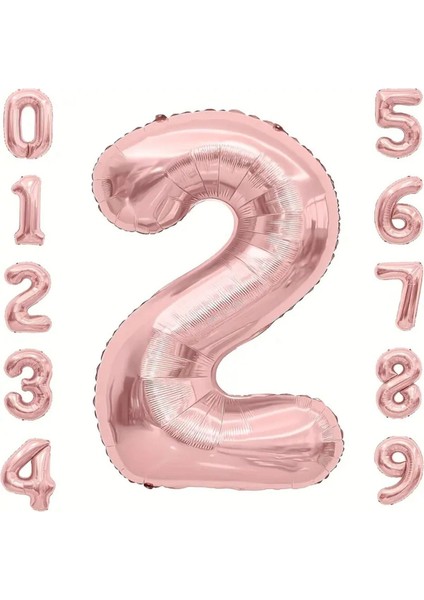 2 Yaş Rose Gold Rakam Folyo Helyum Balon Tüm Yaşlar 34 inç 76CM