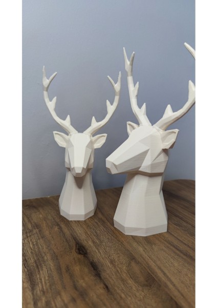 Geyik Figürlü Modern Dekoratif Biblo, 22cm ve 19cm, Beyaz Plastik Tasarım