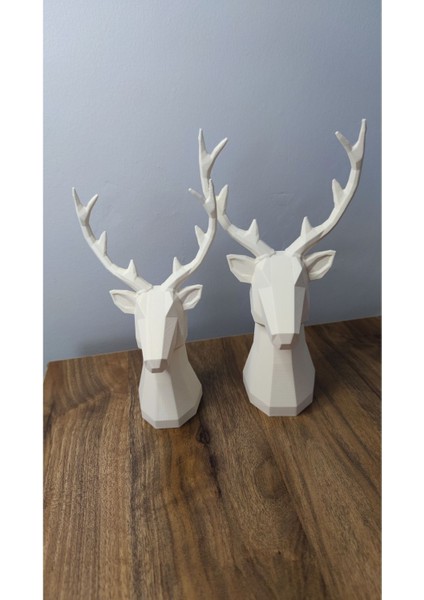 Geyik Figürlü Modern Dekoratif Biblo, 22cm ve 19cm, Beyaz Plastik Tasarım modelleri