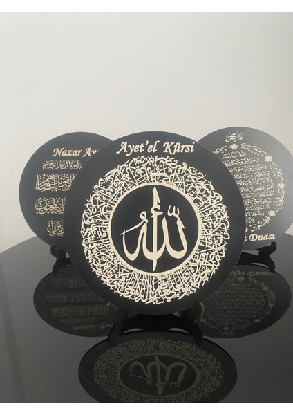Renkli Ahşap Duş Duası ve Nazar Koruma Seti, 18x18, 3'lü, Masa ve Ayaklı Süs