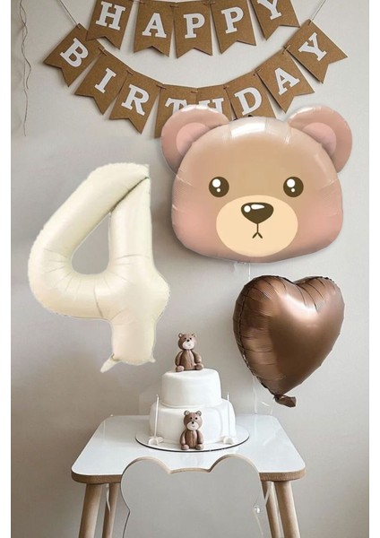 4 Yaş Doğum Günü Teddy Bear Ayı Temalı Doğum Günü Balon Seti