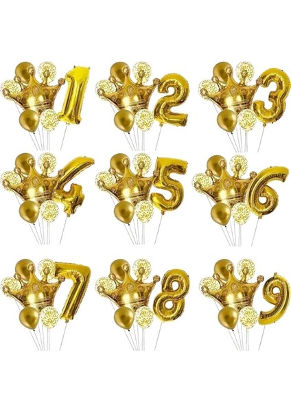 7 Yaş Doğum Günü Kral Taç Folyo Balon Rakam Gold Konfetili Yaş Balon Parti Seti