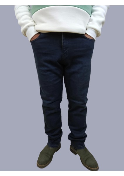 Erkek Denim Yüksek Bel Fermuarlı Regular Fit Likralı Yeşil Tint Kot Pantolon