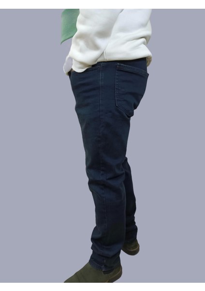 Erkek Denim Yüksek Bel Fermuarlı Regular Fit Likralı Yeşil Tint Kot Pantolon