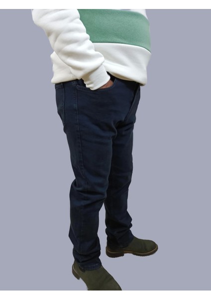 Erkek Denim Yüksek Bel Fermuarlı Regular Fit Likralı Yeşil Tint Kot Pantolon