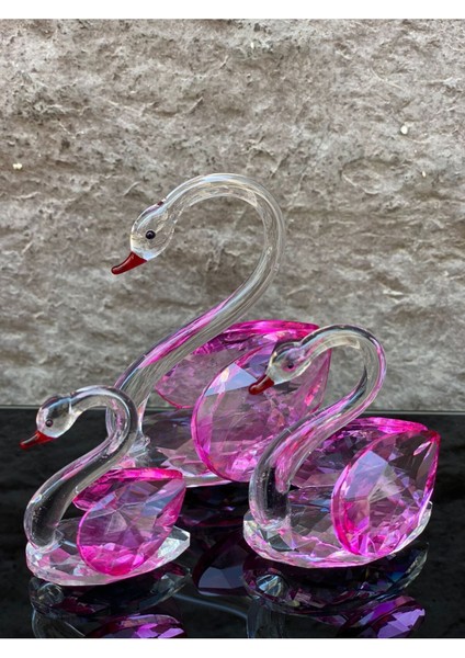 Mavi Kristal Kuğu Üçlü Dekoratif, 8x7 cm, şık ve zarif tasarım