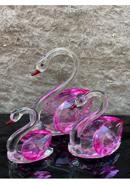 Mavi Kristal Kuğu Üçlü Dekoratif, 8x7 cm, şık ve zarif tasarım