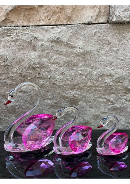Mavi Kristal Kuğu Üçlü Dekoratif, 8x7 cm, şık ve zarif tasarım